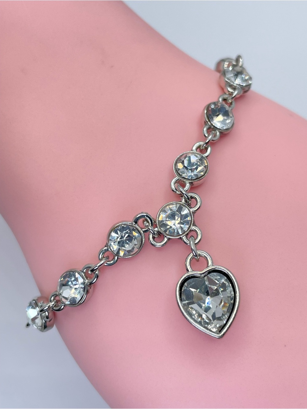 Swarovski Crystal Elements White Crystal Heart Tennis Bracelet Silver Romantic